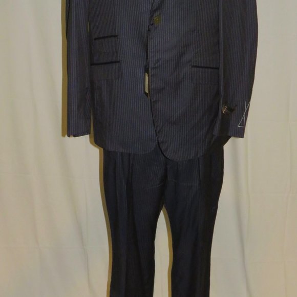 Billionaire Couture Silk Blend Blue Striped Two Button Suit 58 48 NWT $4300 - Picture 2 of 16